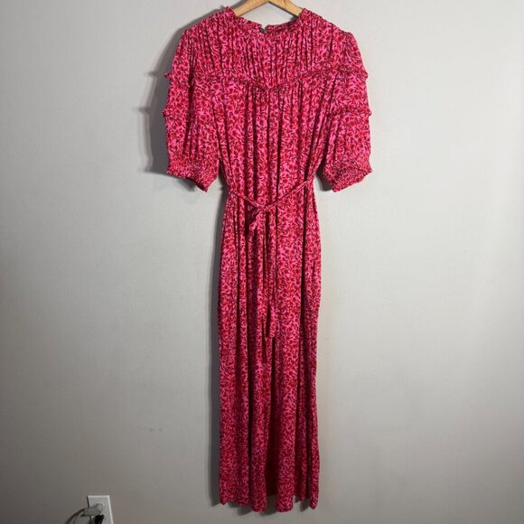 Boden Yoke Detail Floral Jersey Midi Dress Women's 10L Gin Fizz Pink Boho Chic - Picture 7 of 16